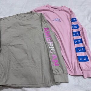 American Eagle Long Sleeve Shirts - Pink and Gray